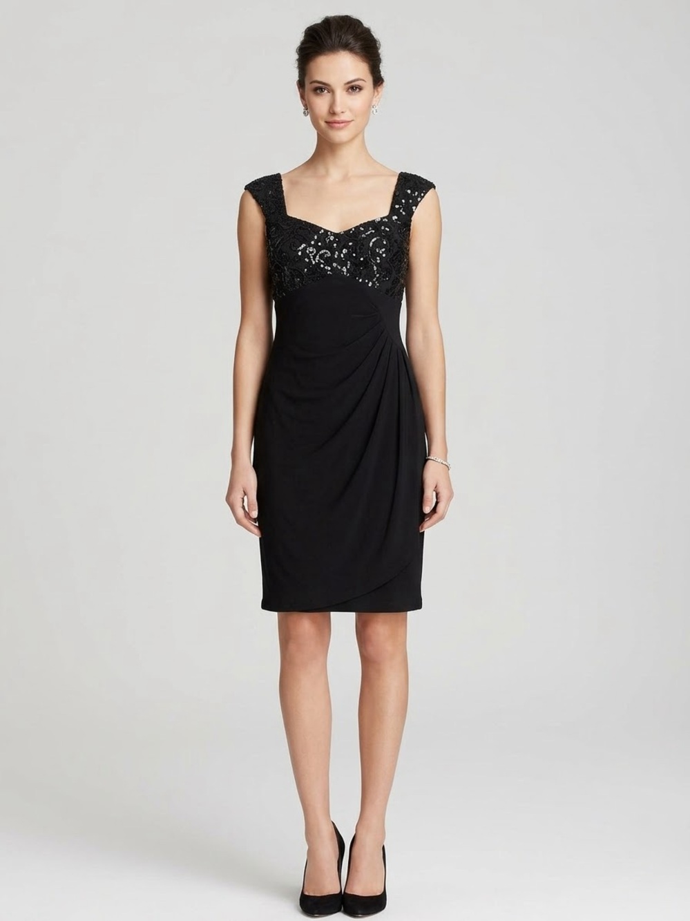 Lauren Ralph Lauren Sequin Lace Bodice Ruched Sheath Cocktail Dress
